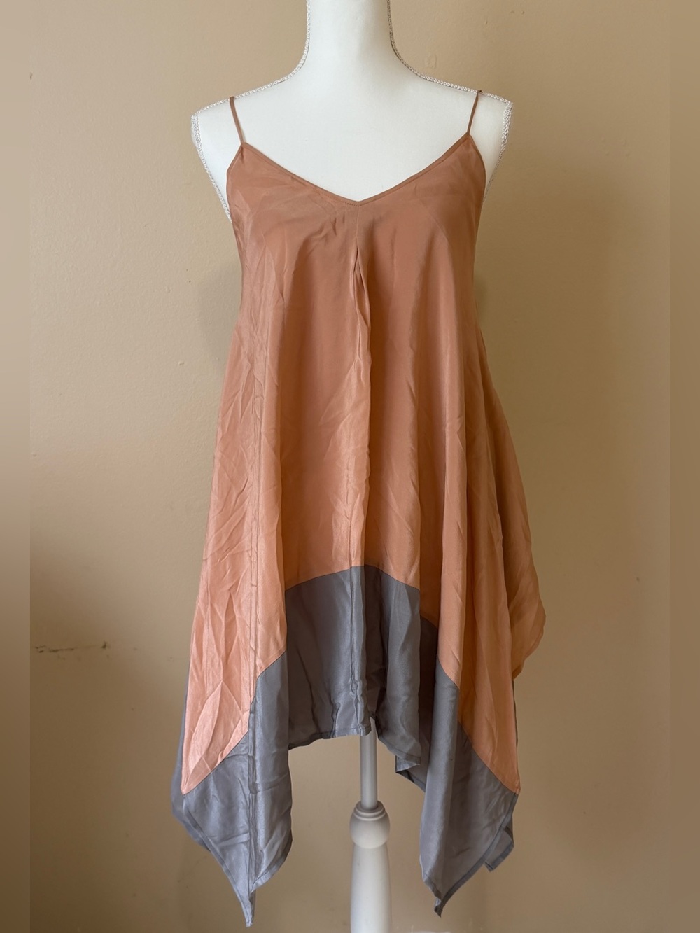 Stella & Jamie Coral/Gray Colorblock Silk Slip Dress Women’s Size XS Lined